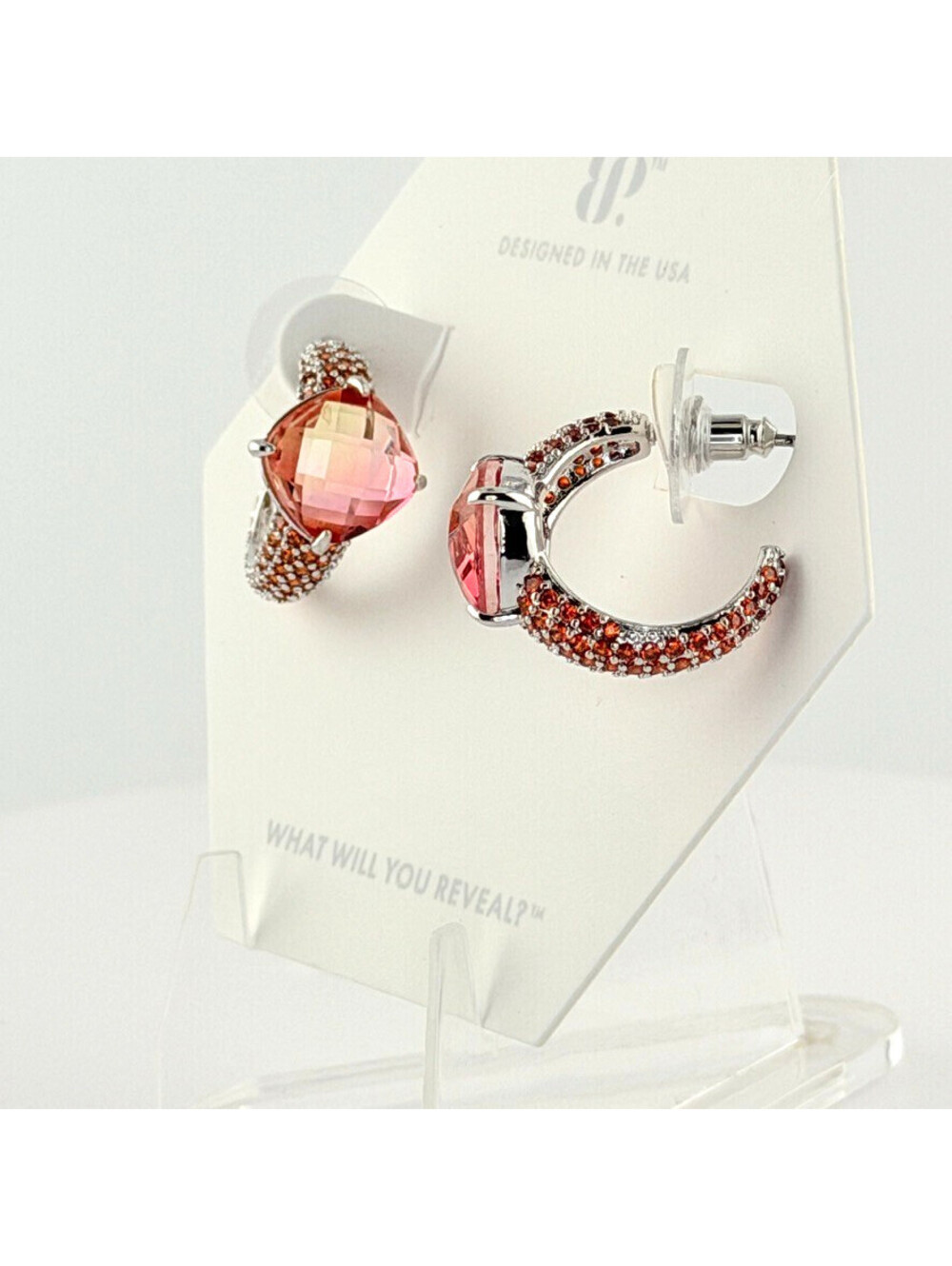 Bomb Party Earrings "The Petit Hoops" Pink Yellow Bi Color Tourmaline Rhodium